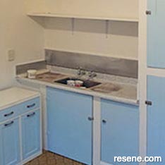 White and light blue kitchen