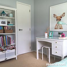 Mint green and grey bedroom