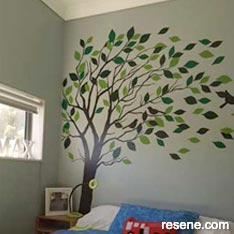 Kids bedroom - painted tree mural