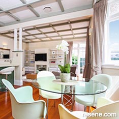 Green and white dining room