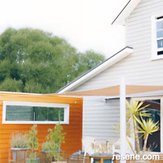 Orange and white home exterior