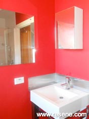 Bright red bathroom