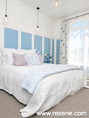 White and blue master bedroom