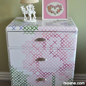 Paint a cross stitch patterned drawers