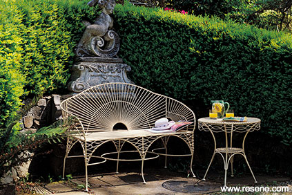 French, woven-metal outdoor furniture