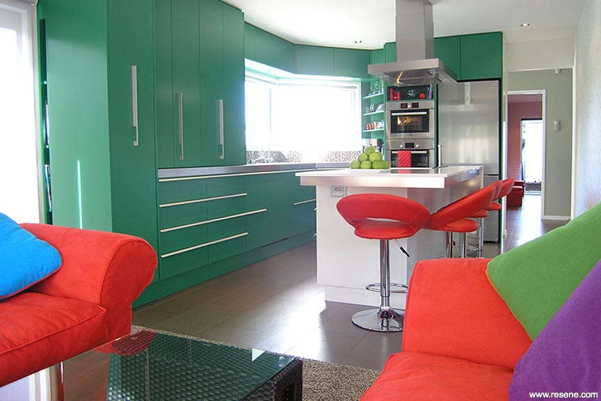 Colourful green kitchen