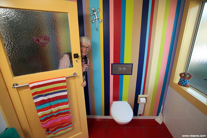 Colourful striped bathroom