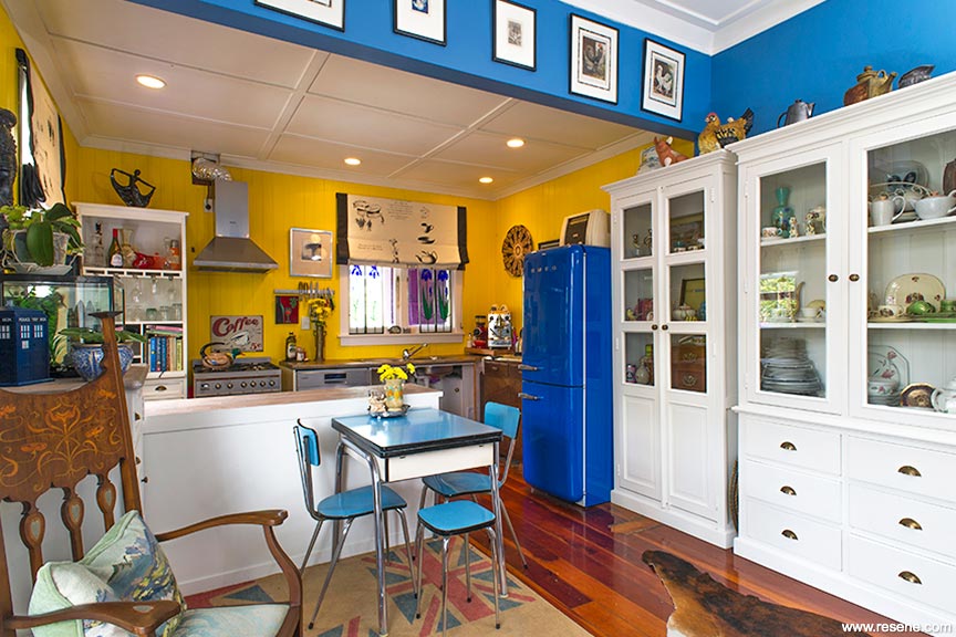Blue and yellow kitchen