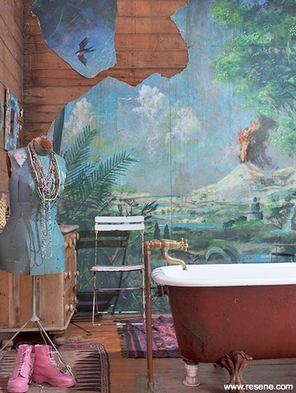 Painted bathroom mural