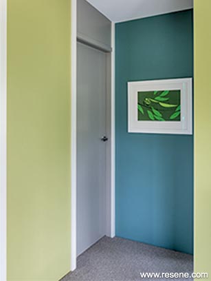 Blue and green hallway