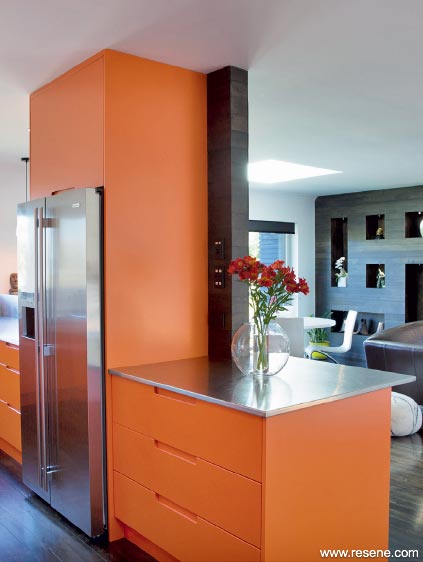 Orange and white kitchen