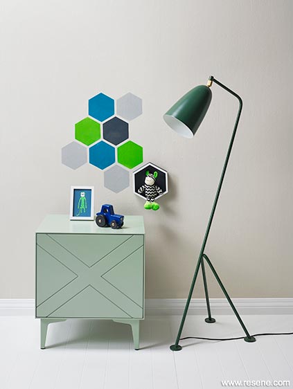Painted hexagons on wall