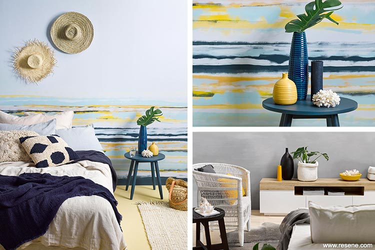 Beach bedroom and concrete wall effect