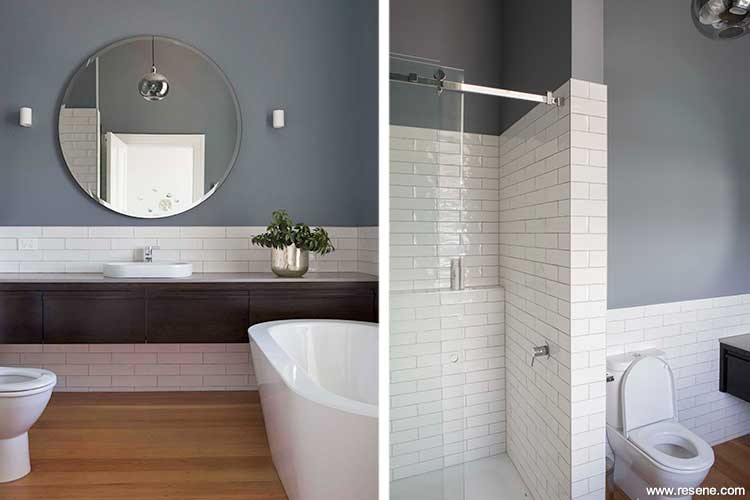 Ensuite -  a clean yet interesting colour scheme of black, grey and white