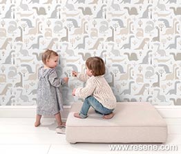 Wallpaper with dinosaur-loving little ones in mind.