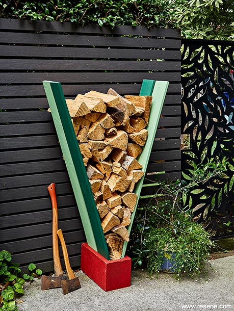 A colourful firewood stacker