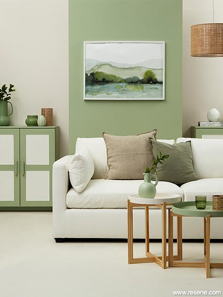 Pastel green Resene Norway features in this lounge
