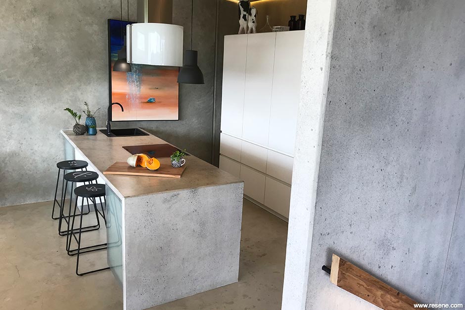 A modern concrete kitchen