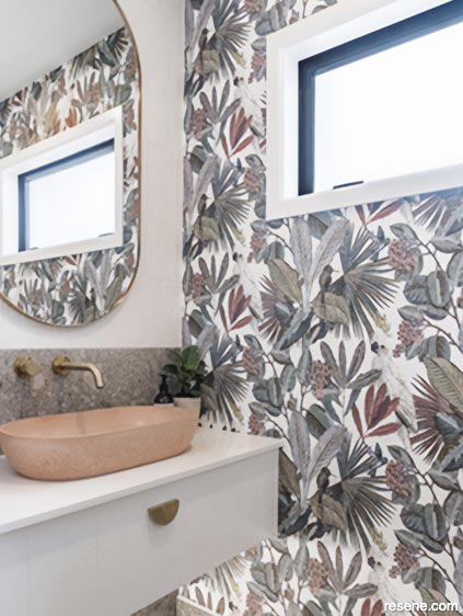 A tropical inspired powder room