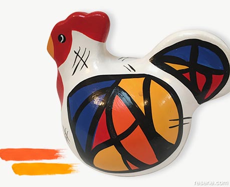 A colourful ceramic hen inspired by the work of Wassily Kandinsky