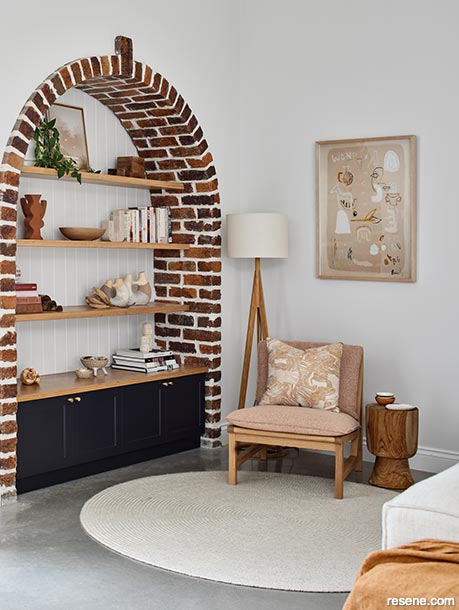 A brick archway in the living room