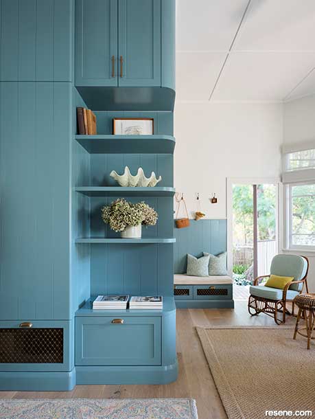 Standout blue cabinetry in Resene Artemis