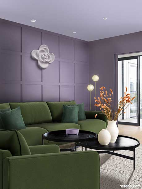 A room using dusky violets, softened with green