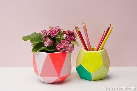 Painted geo pots for your pot plants or stationery