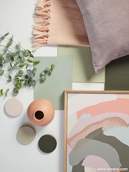 Mood board featuring trendy and timeless colours - calming, cohesive