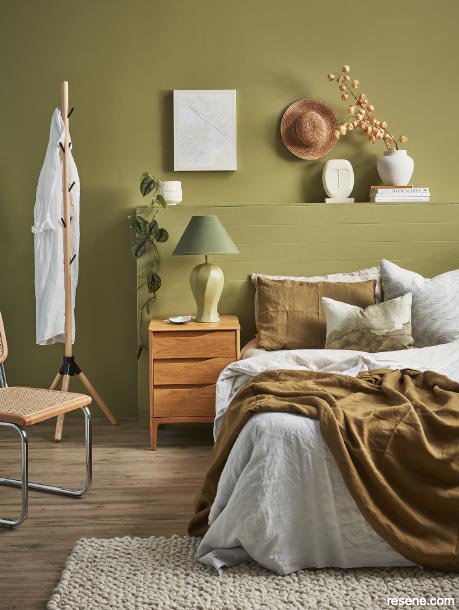 A serene green bedroom