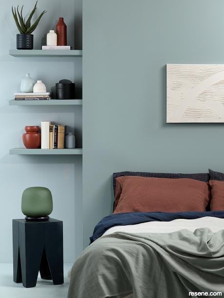 A serene shell blue bedroom