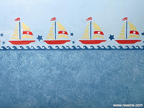 Stencill a sailing ship mural