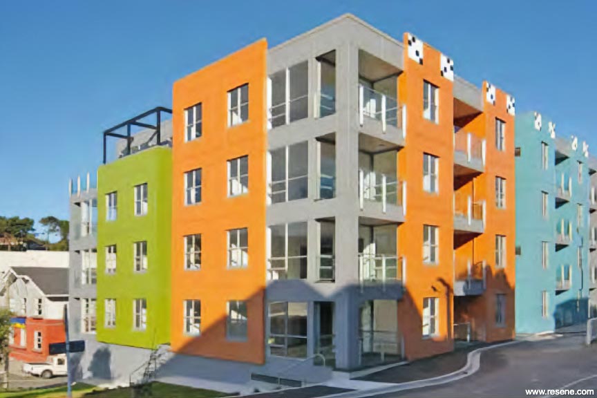Colourful apartment exterior