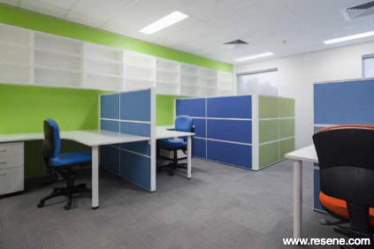 Green blue and white office