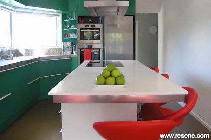Modern green and red kitchen