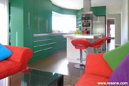 Green and red kitchen