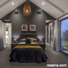 Dark and dramatic cool bedroom