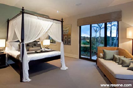 Green and beige master bedroom