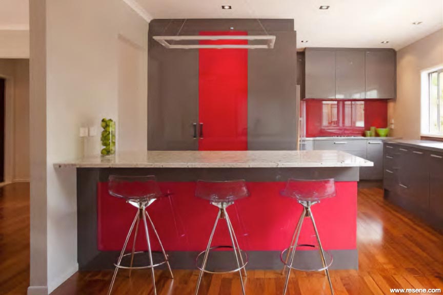 Modern red and silver kitchen