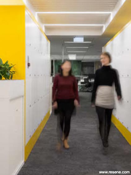 Yellow and white office hallway
