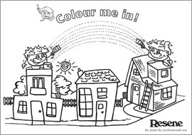 rainbow and houses to colour in
