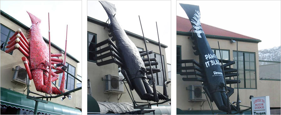 The giant Kaikoura Lobster is now painted black with Resene paint