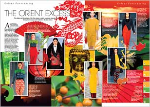 An oriental colour palette consisting of a pre-requisite scarlet red is set to turn heads next season, enhanced by jade greens and mandarin tinged yellows