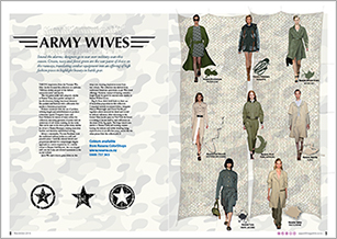 A military influence of cream, navy and forest green is seen on the fashion runways.