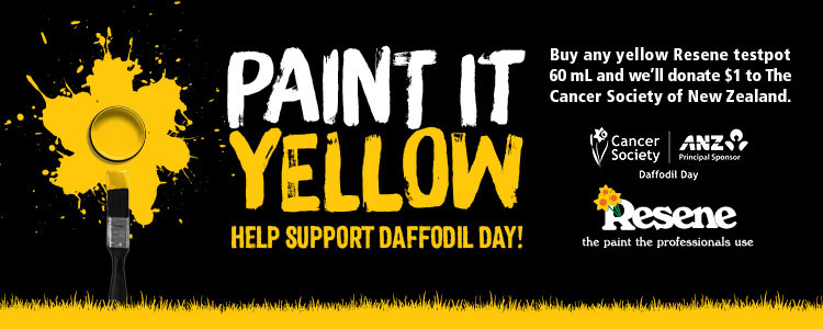 Buy any yellow Resene testpot and we’ll donate $1 to the Cancer Society of NZ