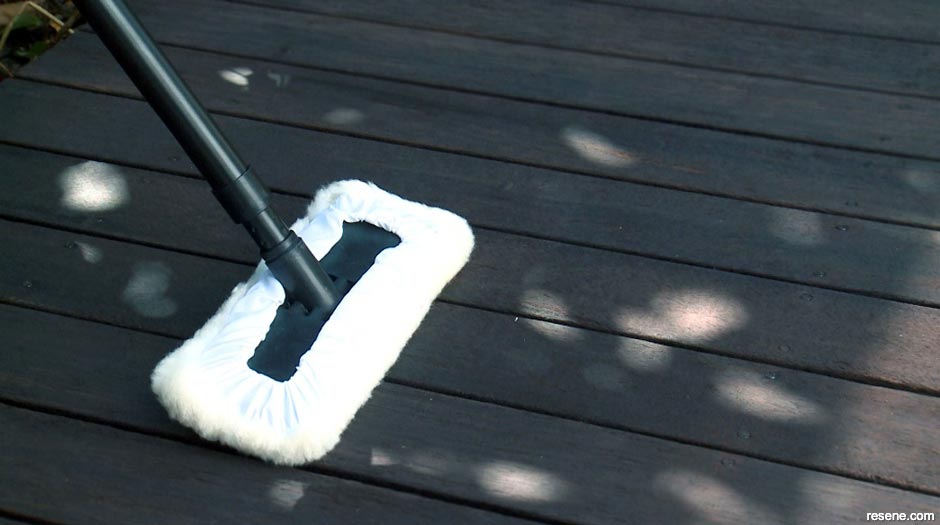 A lambswool applicator can also be used to stain a deck