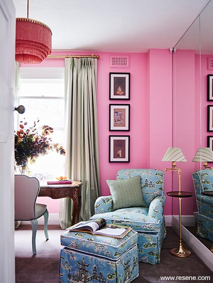 Pink walled study