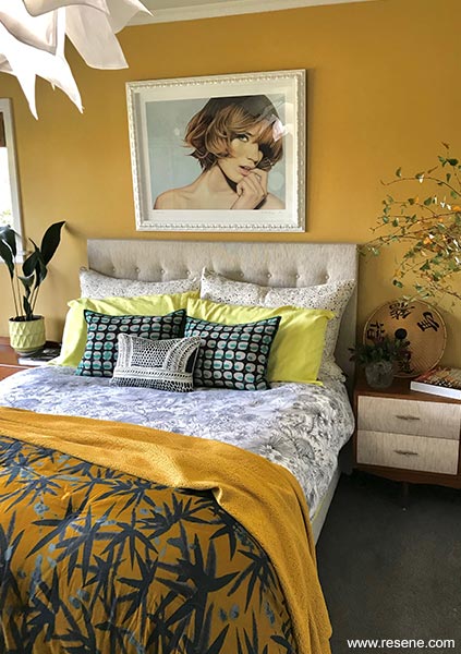 Bedroom with mustard wall