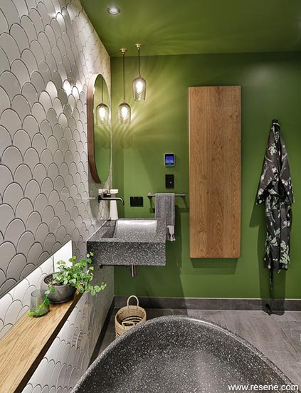 Green wall and tiled wall