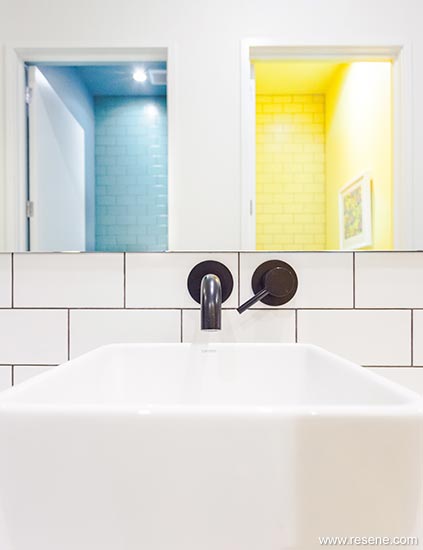 Bathroom detail in blue and yellow